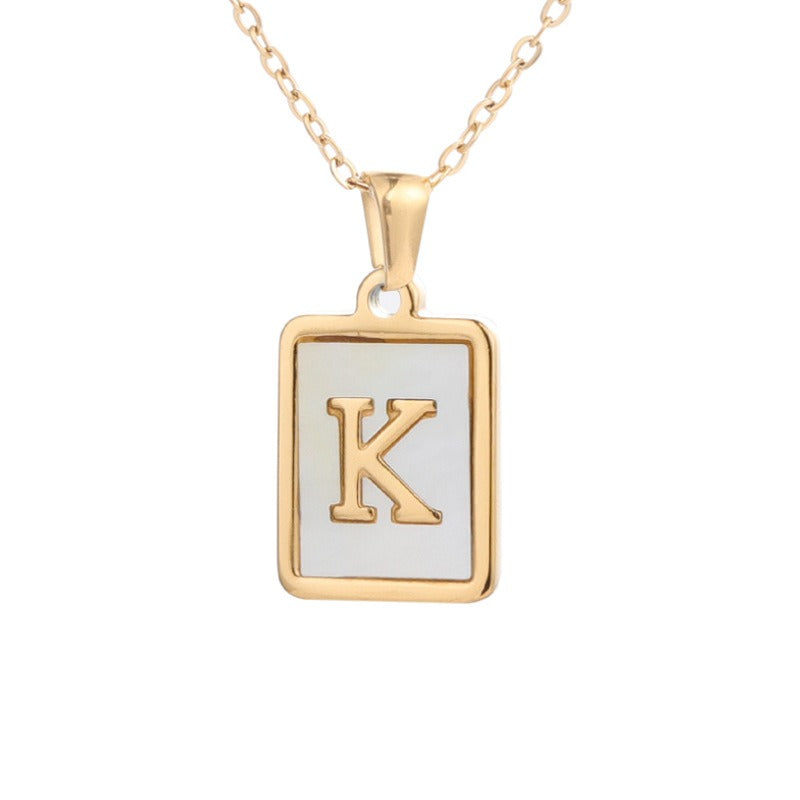 Square Letter Necklace • Stainless Steel Sea Shell Pendant