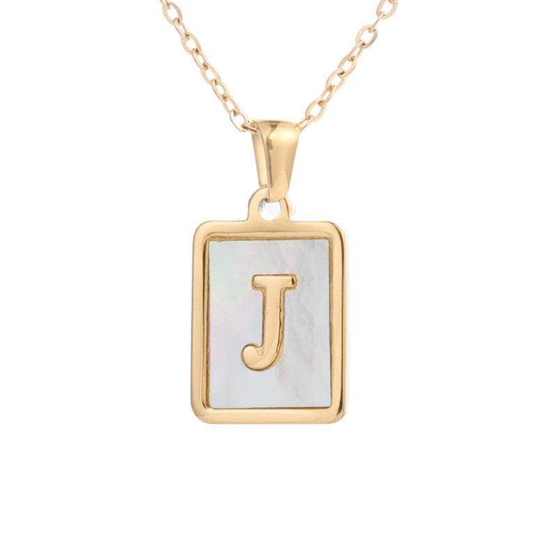 Square Letter Necklace • Stainless Steel Sea Shell Pendant