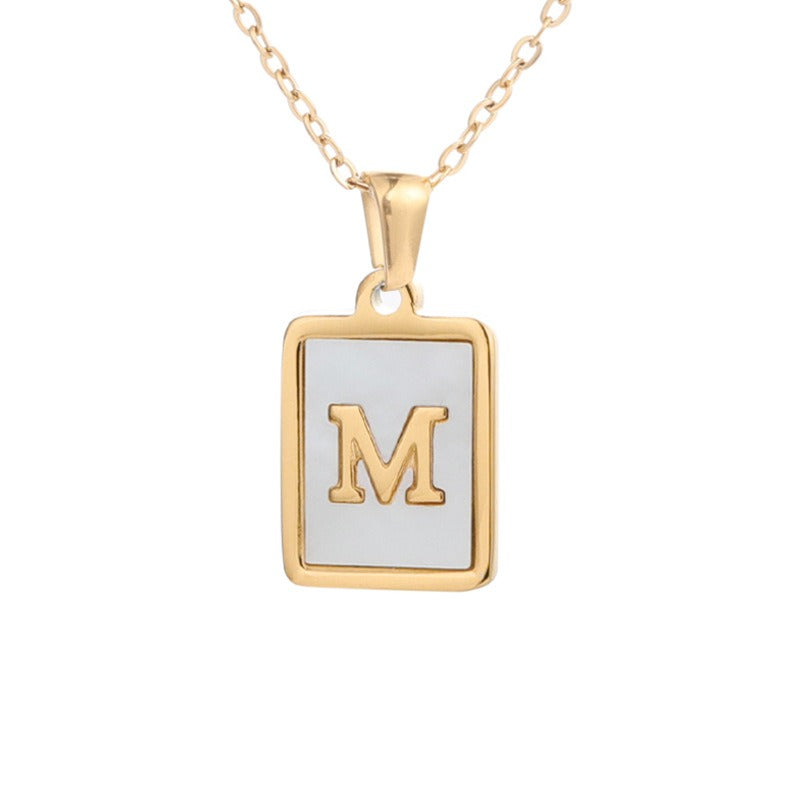 Square Letter Necklace • Stainless Steel Sea Shell Pendant