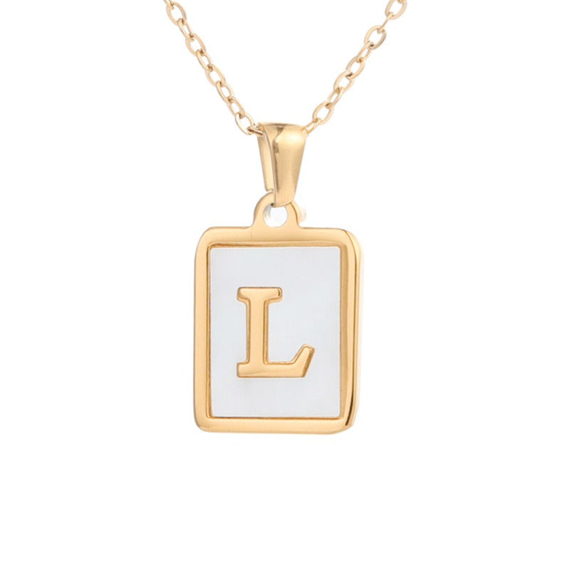 Square Letter Necklace • Stainless Steel Sea Shell Pendant