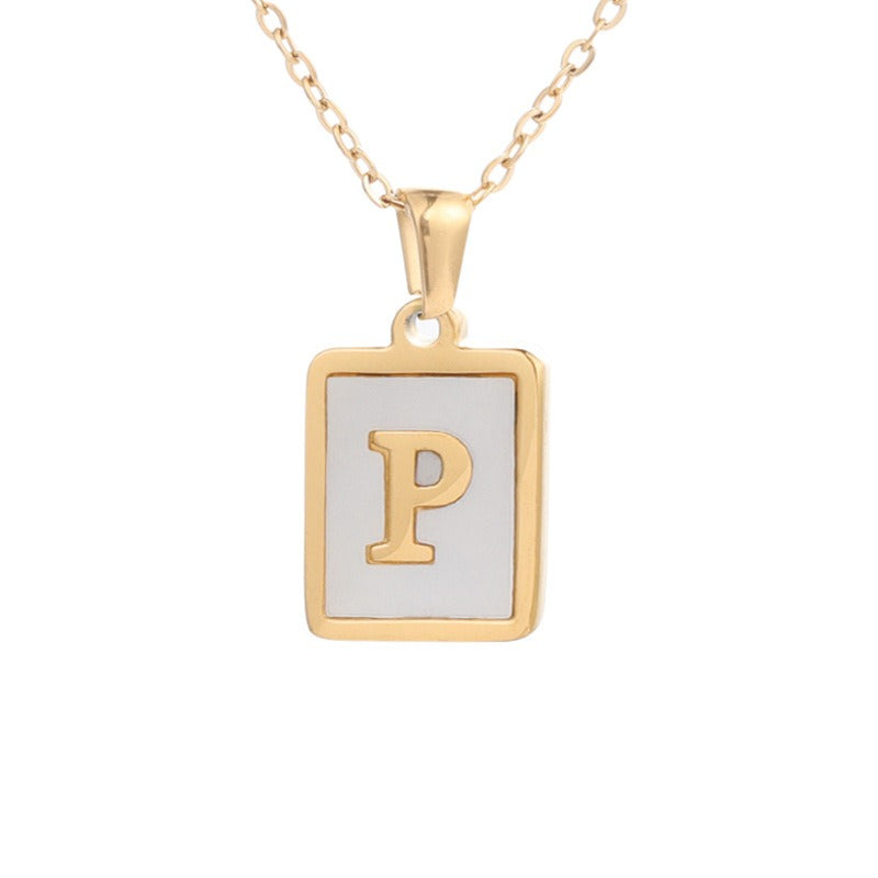 Square Letter Necklace • Stainless Steel Sea Shell Pendant