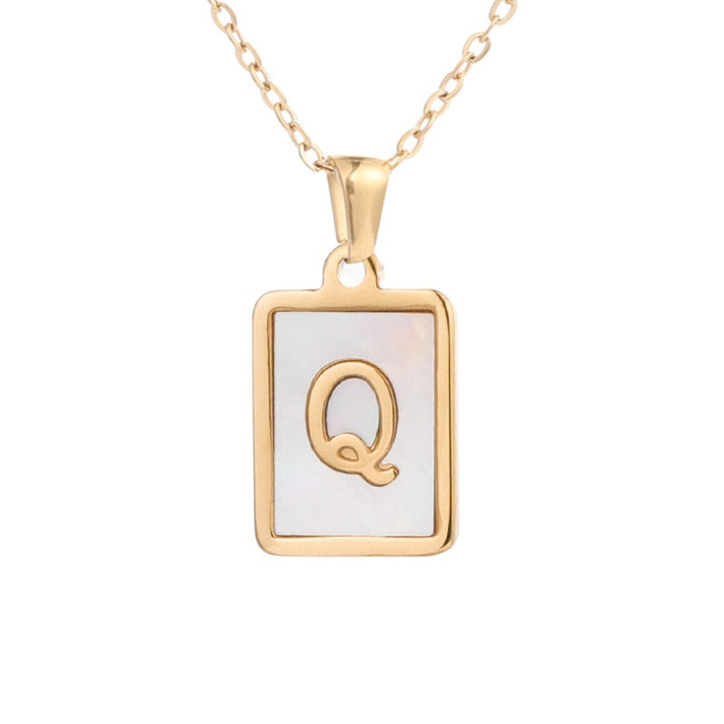 Square Letter Necklace • Stainless Steel Sea Shell Pendant