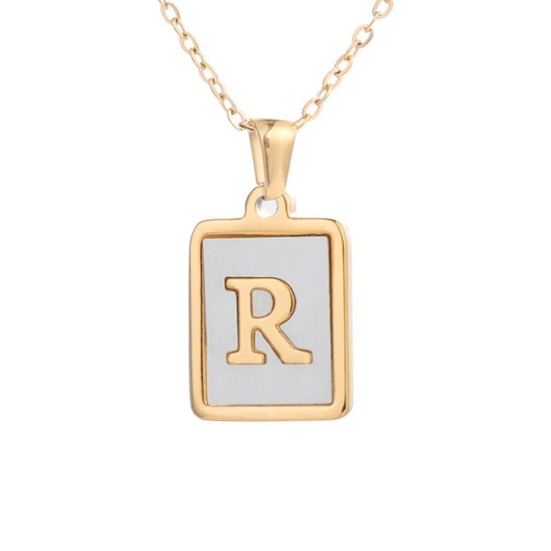 Square Letter Necklace • Stainless Steel Sea Shell Pendant