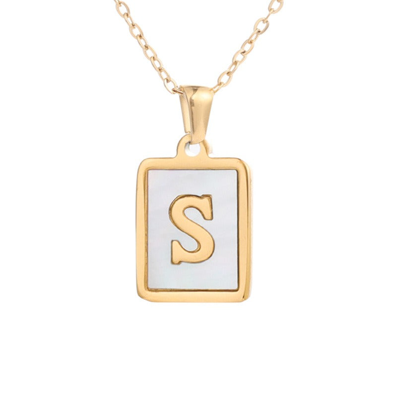 Square Letter Necklace • Stainless Steel Sea Shell Pendant