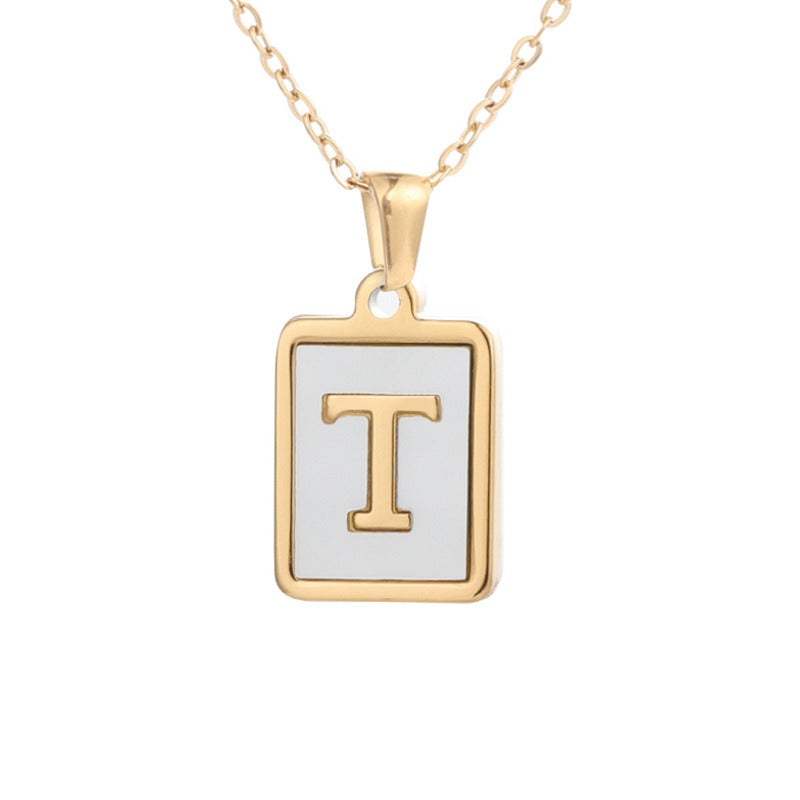 Square Letter Necklace • Stainless Steel Sea Shell Pendant