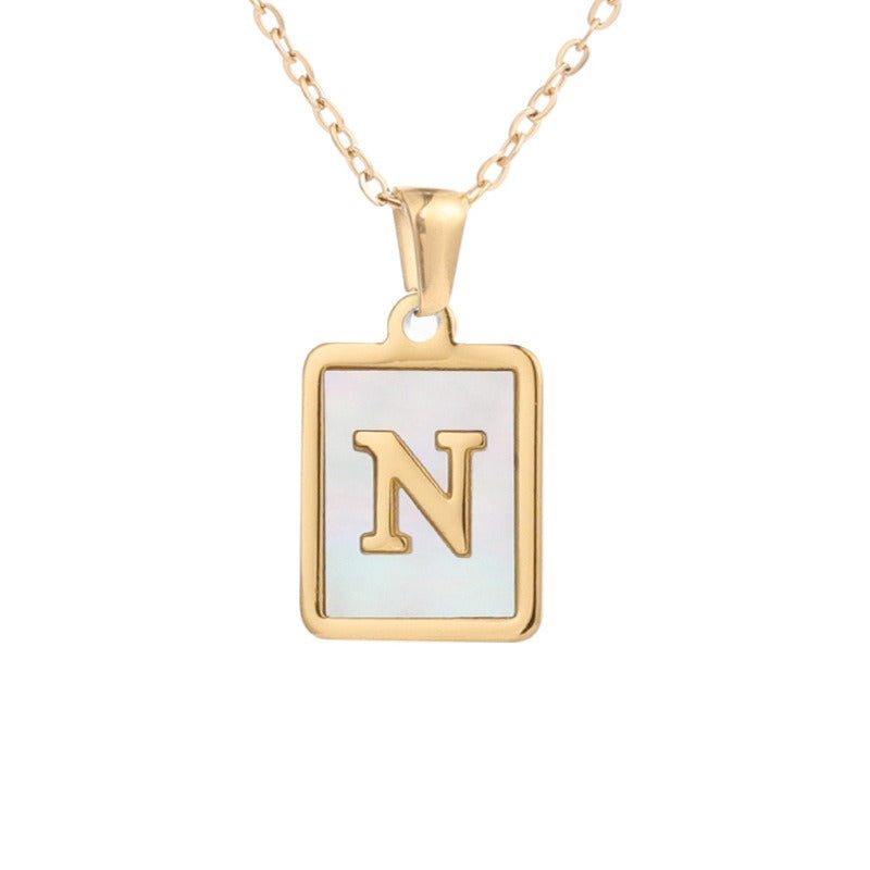 Square Letter Necklace • Stainless Steel Sea Shell Pendant