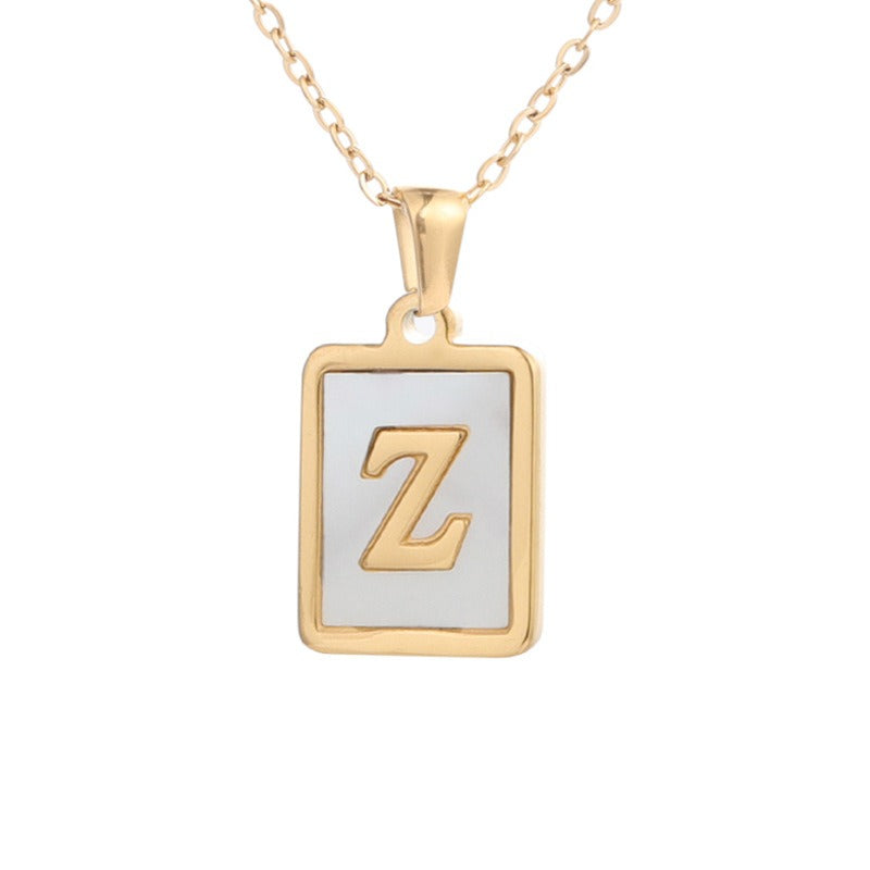 Square Letter Necklace • Stainless Steel Sea Shell Pendant