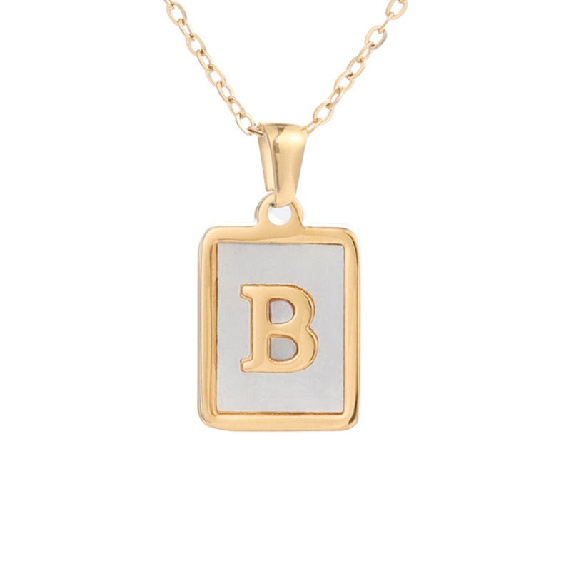 Square Letter Necklace • Stainless Steel Sea Shell Pendant