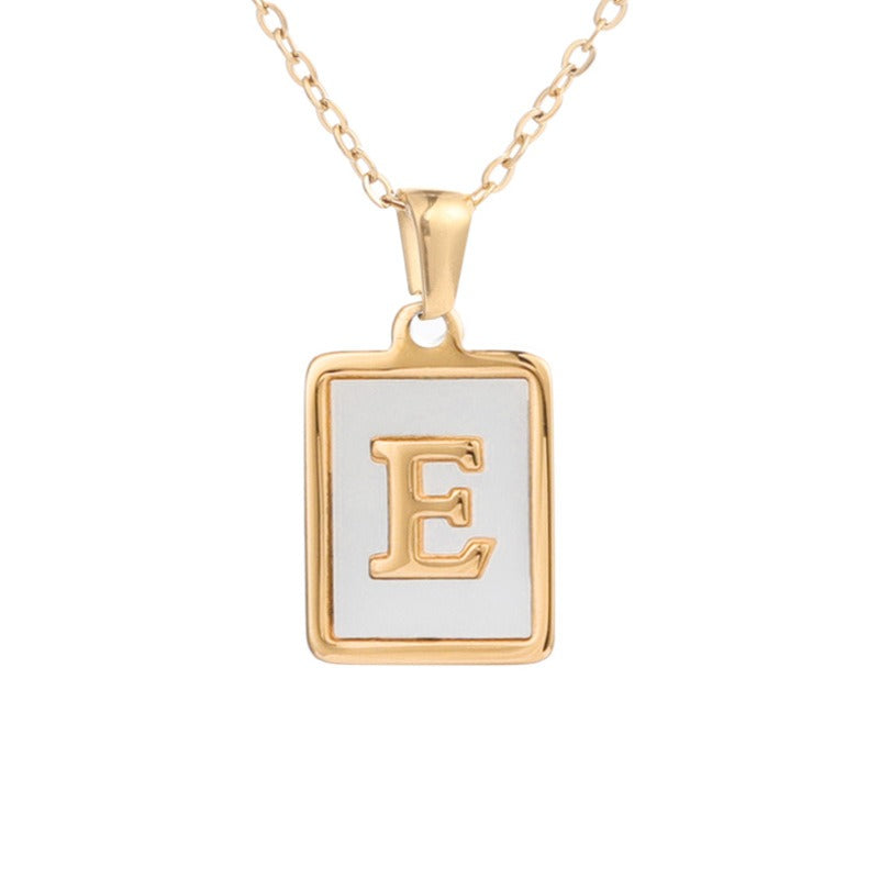 Square Letter Necklace • Stainless Steel Sea Shell Pendant