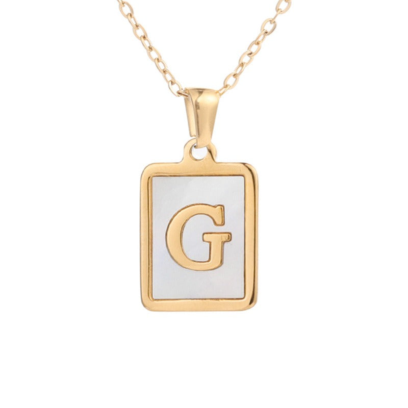 Square Letter Necklace • Stainless Steel Sea Shell Pendant