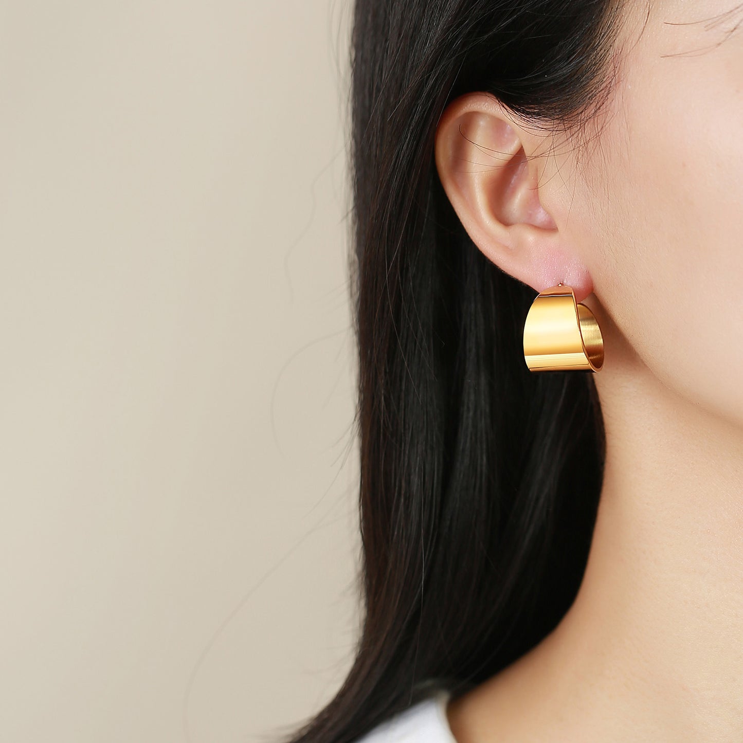 Golden Stainless Steel Earrings • Simple Smooth C-Shaped Design