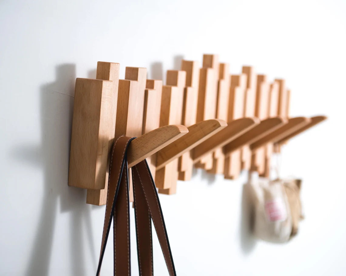 Wall-Mounted Hook • Wooden Coat Rack