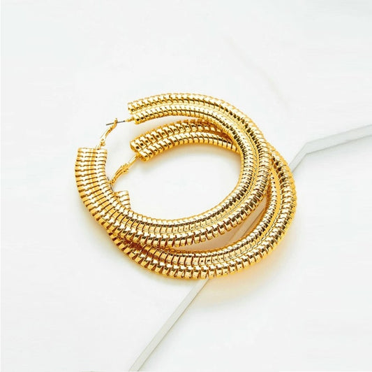 Large Hoop Earrings •  Silver Gold Plated Alloy