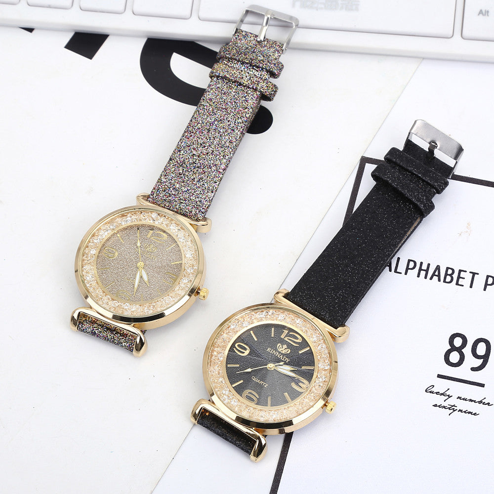 Luxury Quartz Wrist Watch • Stainless Steel Rhinestone PU Leather