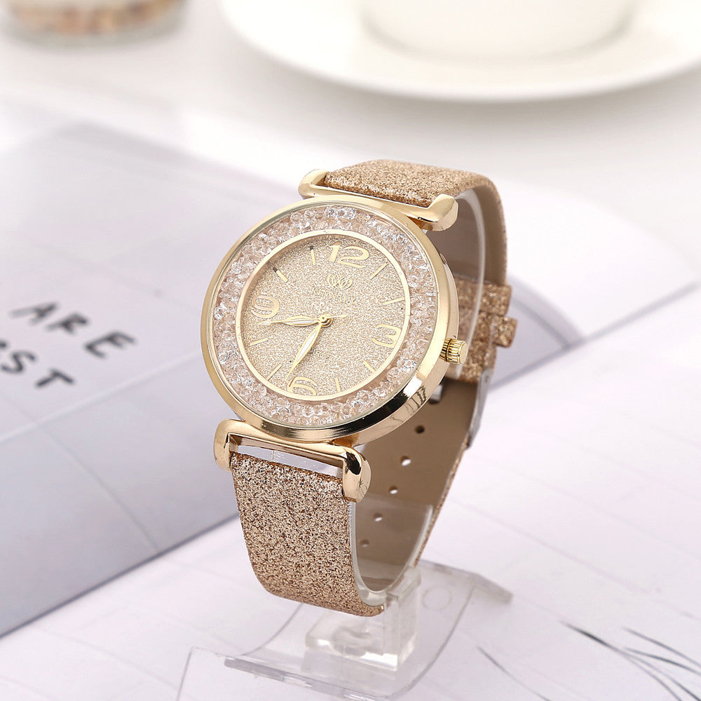 Luxury Quartz Wrist Watch • Stainless Steel Rhinestone PU Leather