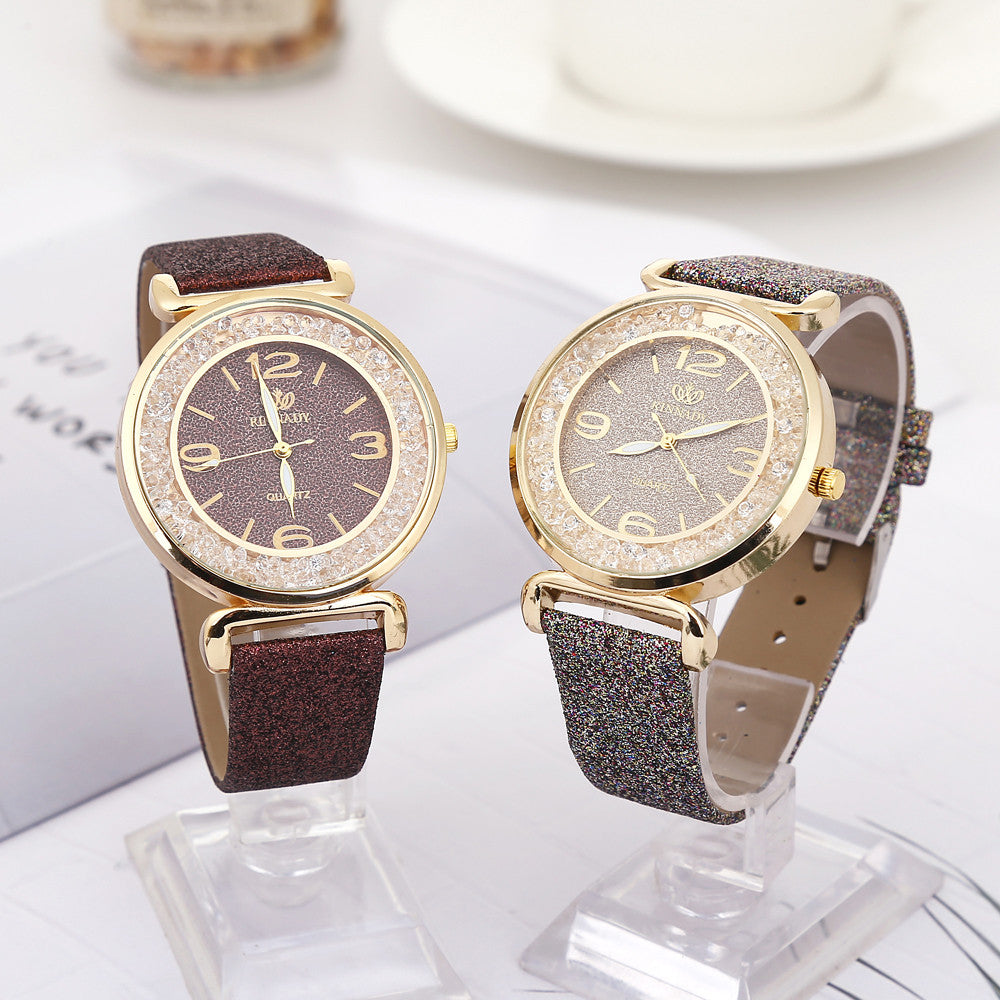 Luxury Quartz Wrist Watch • Stainless Steel Rhinestone PU Leather