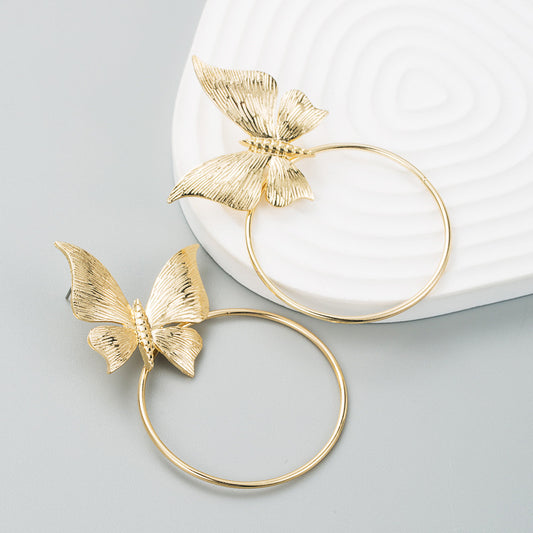 Minimalist Butterfly Hoop Earrings • Gold Inlaid Alloy