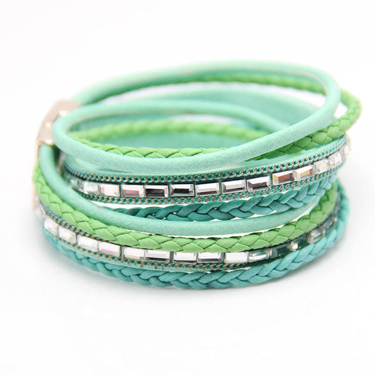 Multi Layer Woven Bracelet • Magnetic Buckle Leather Bracelet