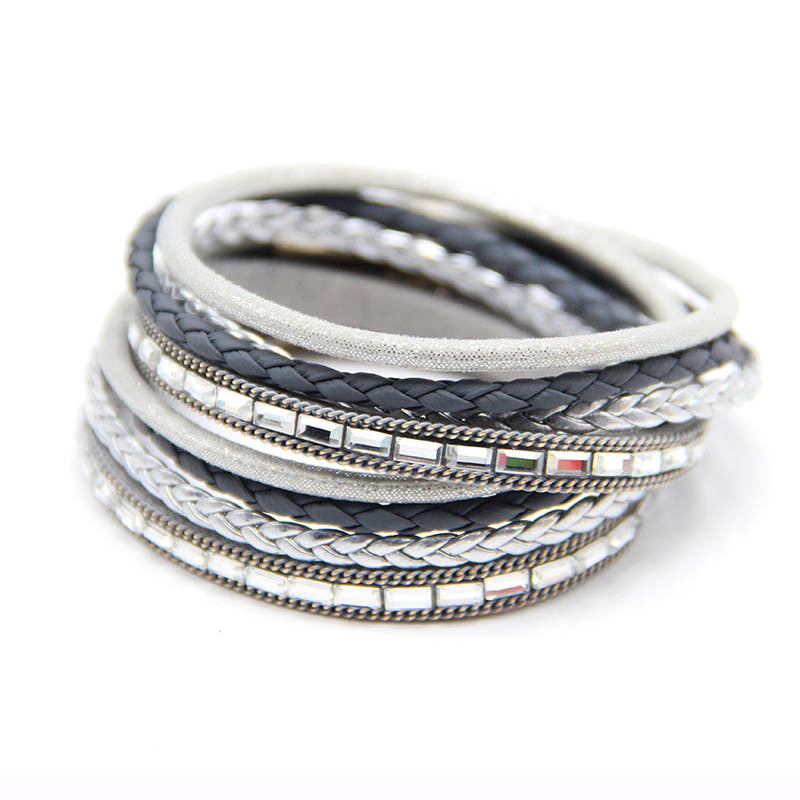 Multi Layer Woven Bracelet • Magnetic Buckle Leather Bracelet