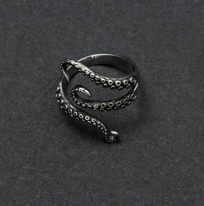 Octopus Titanium Steel Ring • Black&Silver Open Ring