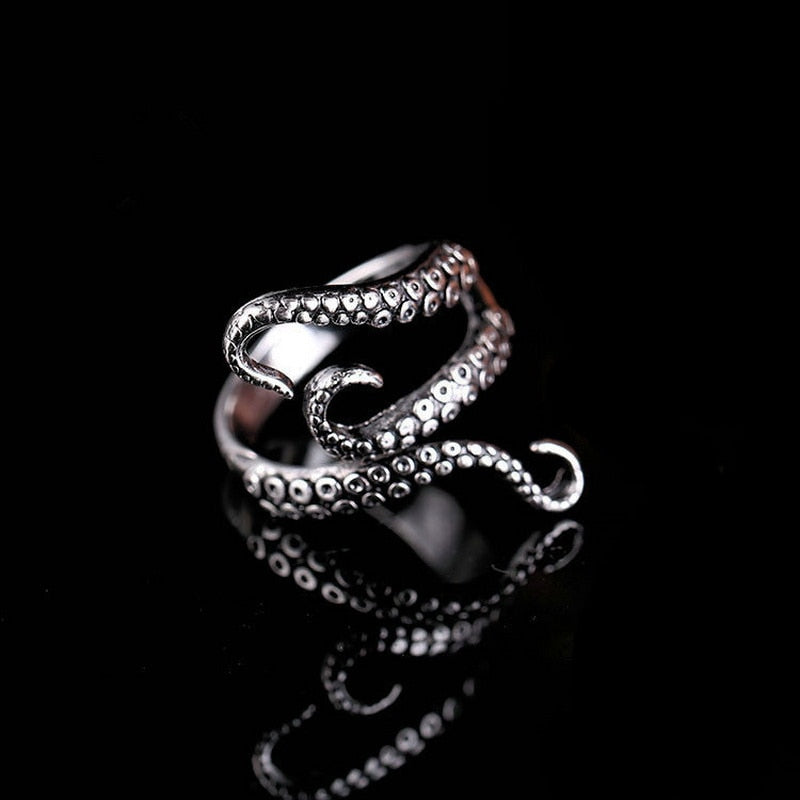 Octopus Titanium Steel Ring • Black&Silver Open Ring