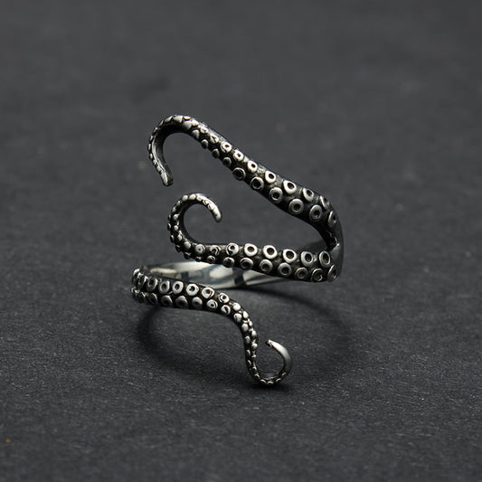 Octopus Titanium Steel Ring • Black&Silver Open Ring