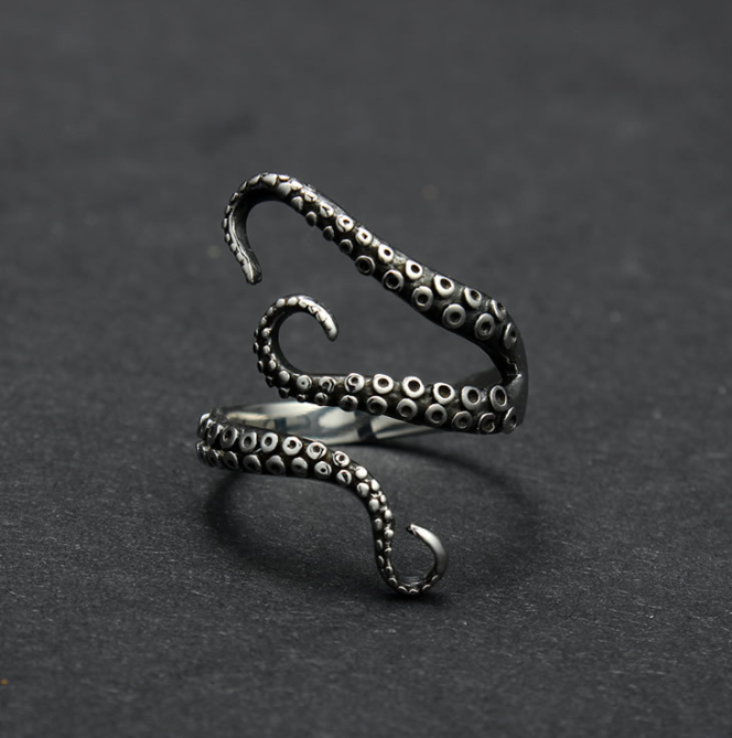 Octopus Titanium Steel Ring • Black&Silver Open Ring