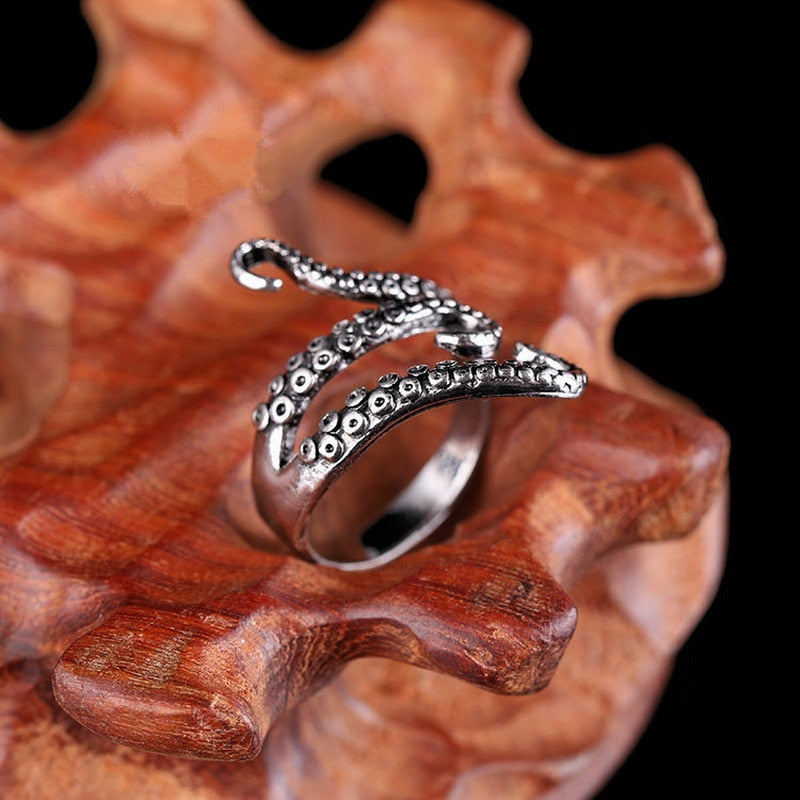 Octopus Titanium Steel Ring • Black&Silver Open Ring