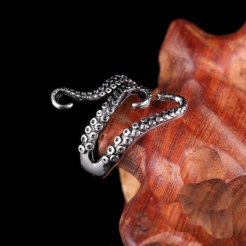 Octopus Titanium Steel Ring • Black&Silver Open Ring