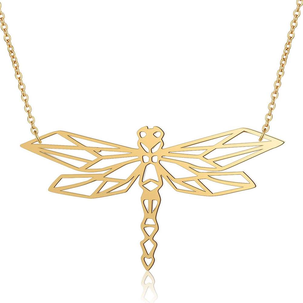 Low Poly Dragonfly Necklace • Stainless Steel Pendant and Chain