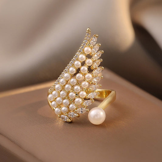 Pearl Wing Open Ring • Stylish Luxury Zircon Embedded Ring