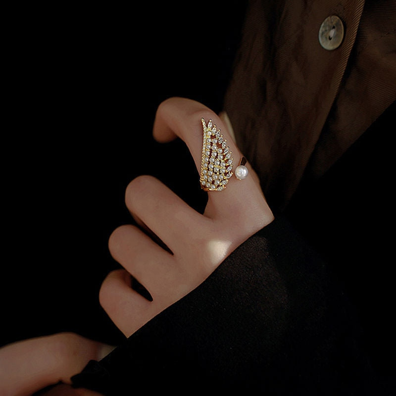 Pearl Wing Open Ring • Stylish Luxury Zircon Embedded Ring