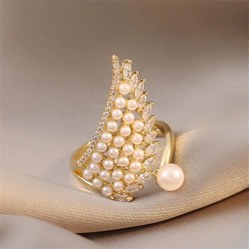 Pearl Wing Open Ring • Stylish Luxury Zircon Embedded Ring