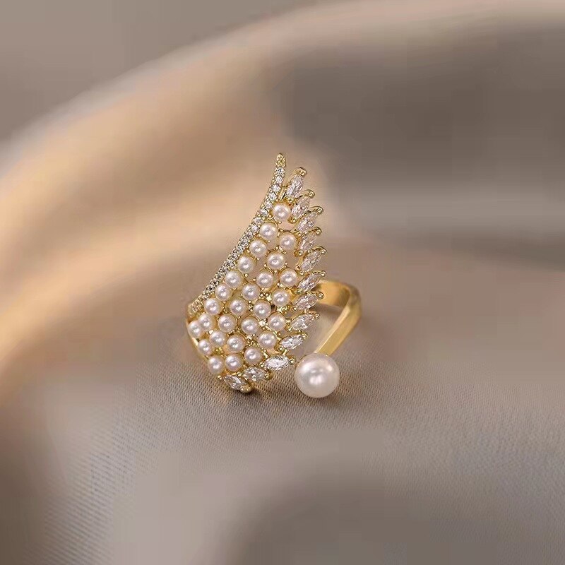 Pearl Wing Open Ring • Stylish Luxury Zircon Embedded Ring