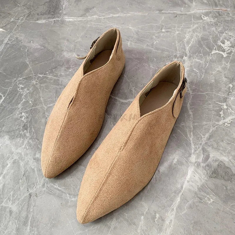 Pointed Toe Casual Flats • Suede Leather Shoes