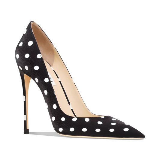 Polka Dot French Stiletto • Sheepskin Satin Shoes