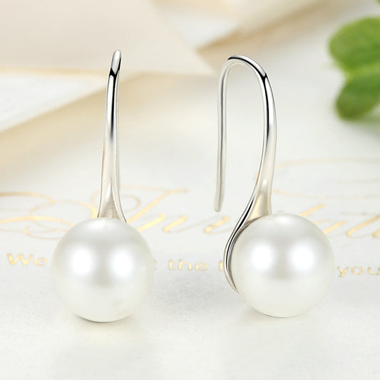 Elegant Round Pearl Drop Earrings • Sterling Silver Pearl