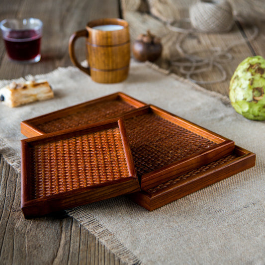 Rectangular Wooden • Plate Rattan Dinner Tray