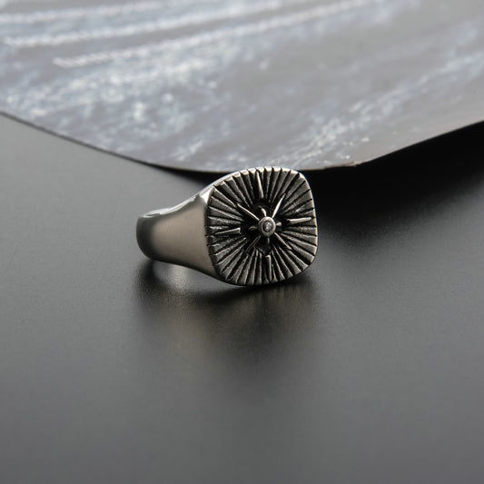 Retro Compass Ring • Titanium Steel Zircon Ring