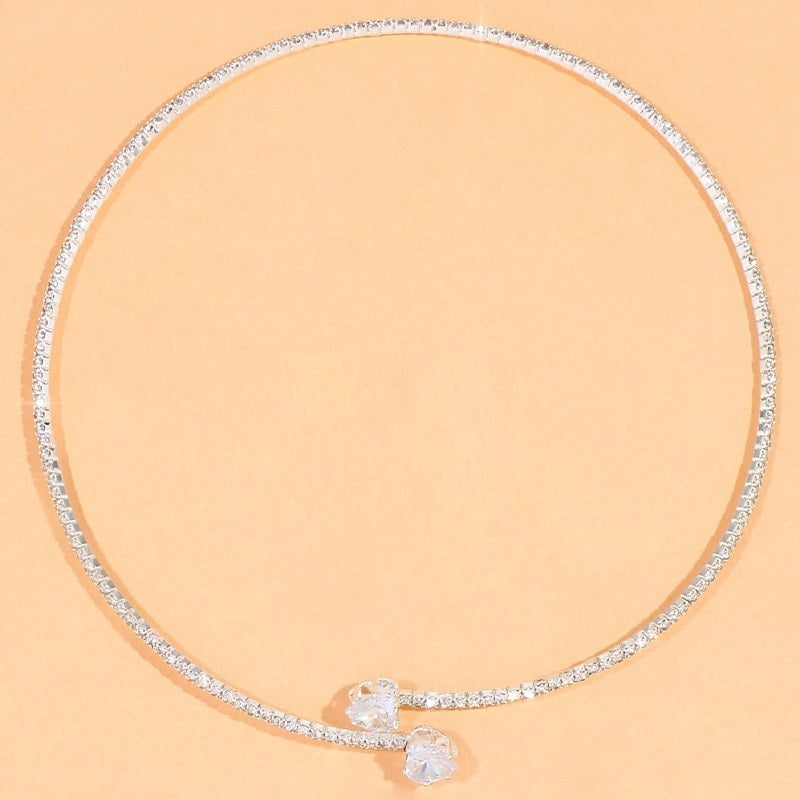 Rhinestone Hearts Collar • Open Torque Choker Necklace