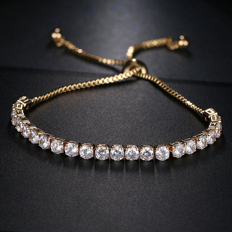 Round Cubic Zirconia Tennis Bracelet • White Gold Crystal Bangle