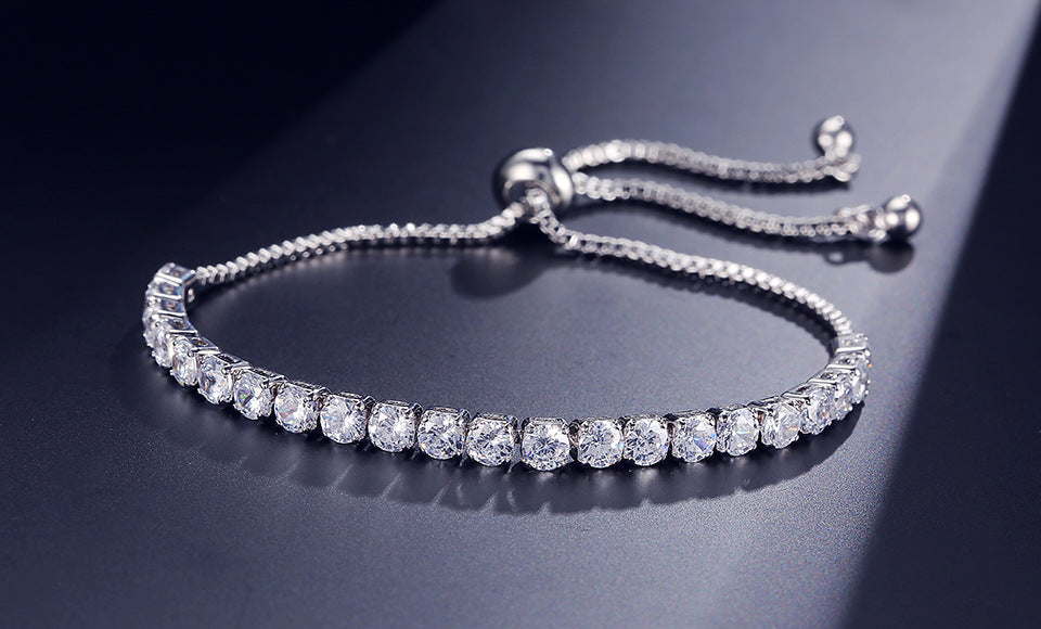 Round Cubic Zirconia Tennis Bracelet • White Gold Crystal Bangle