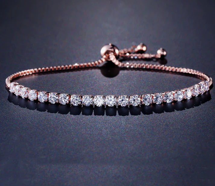 Round Cubic Zirconia Tennis Bracelet • White Gold Crystal Bangle