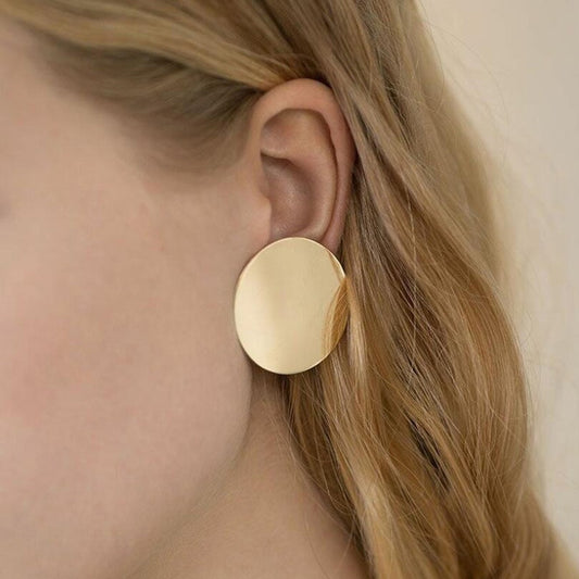 Round-Shaped Golden Earrings • Large Vintage Disc Studs