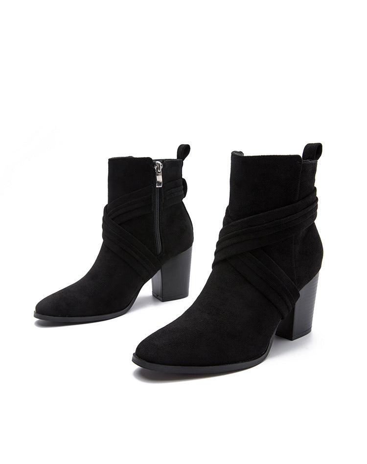 High Coarse Heel Boots • Suede Boots