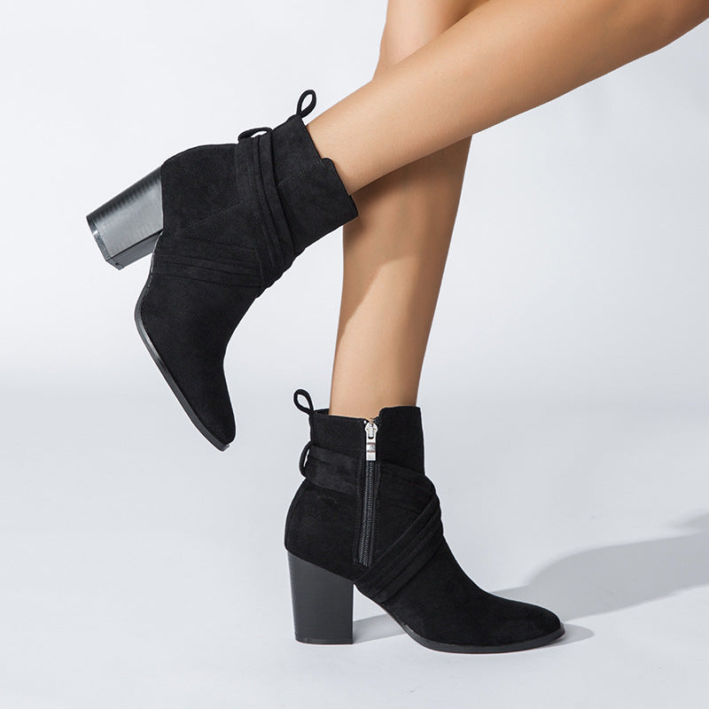 High Coarse Heel Boots • Suede Boots