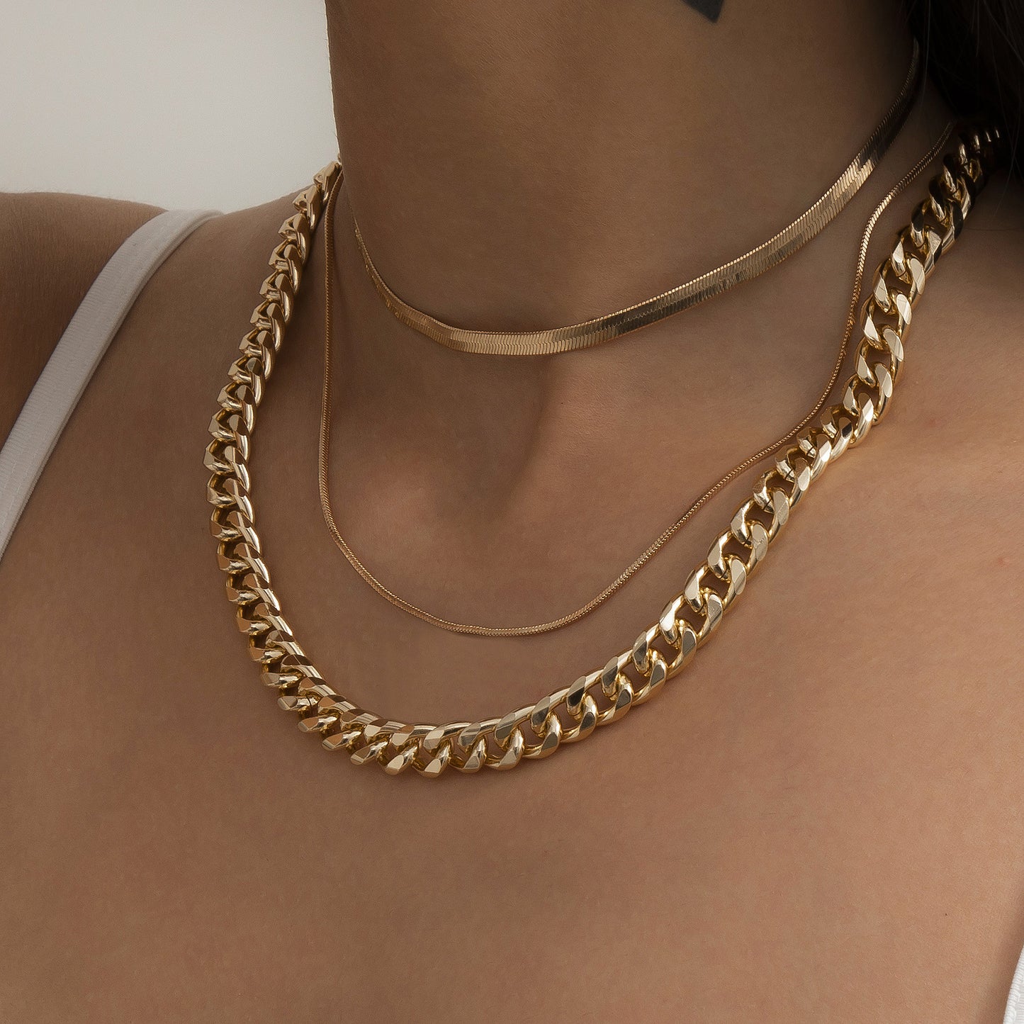 Urban Snake Bone Chains Necklace • Gold Plated Copper Alloy