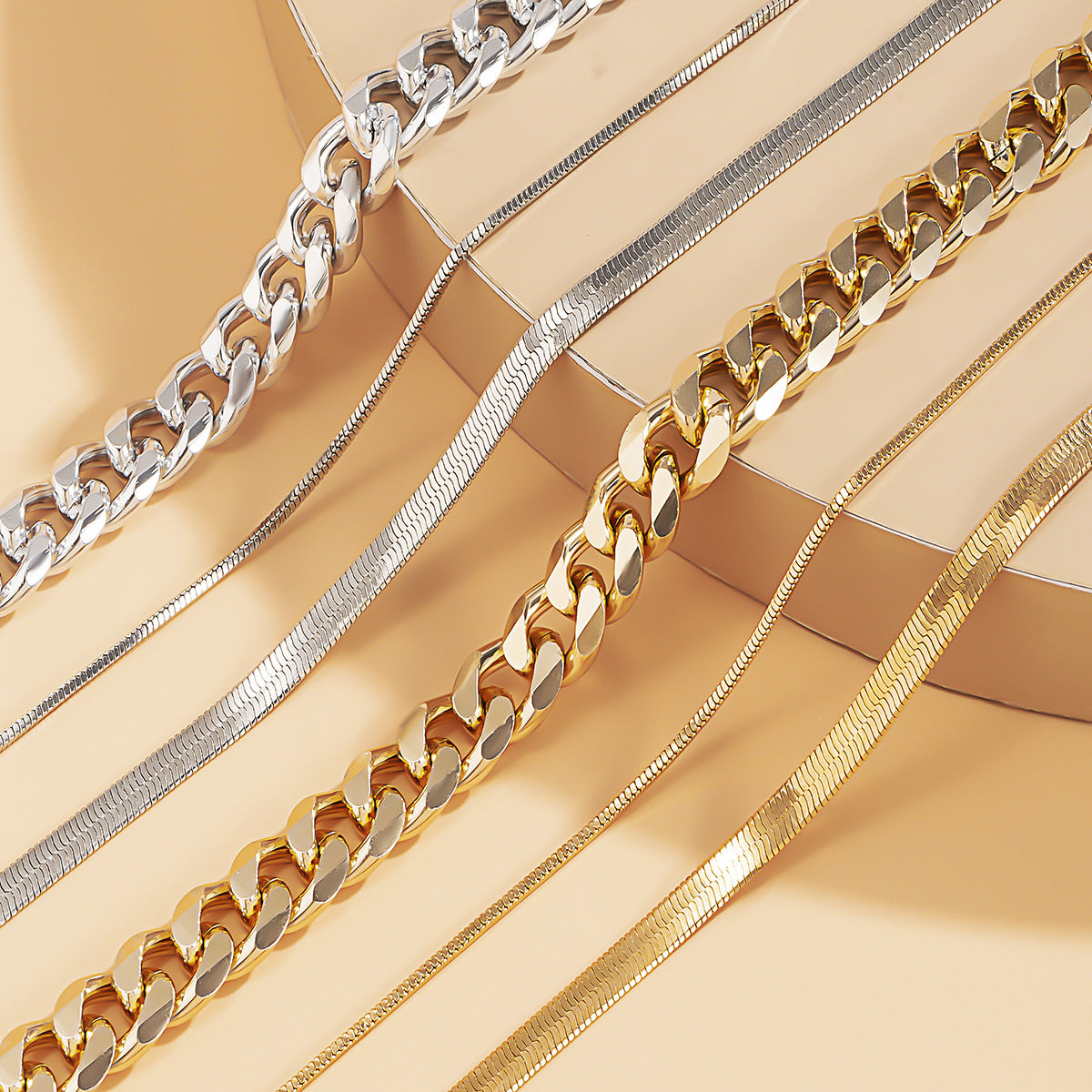 Urban Snake Bone Chains Necklace • Gold Plated Copper Alloy