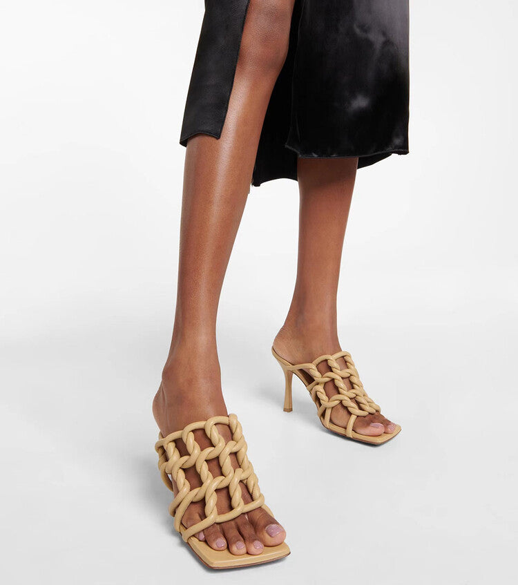 Woven Stiletto Sandals • Microfiber Leather Slippers