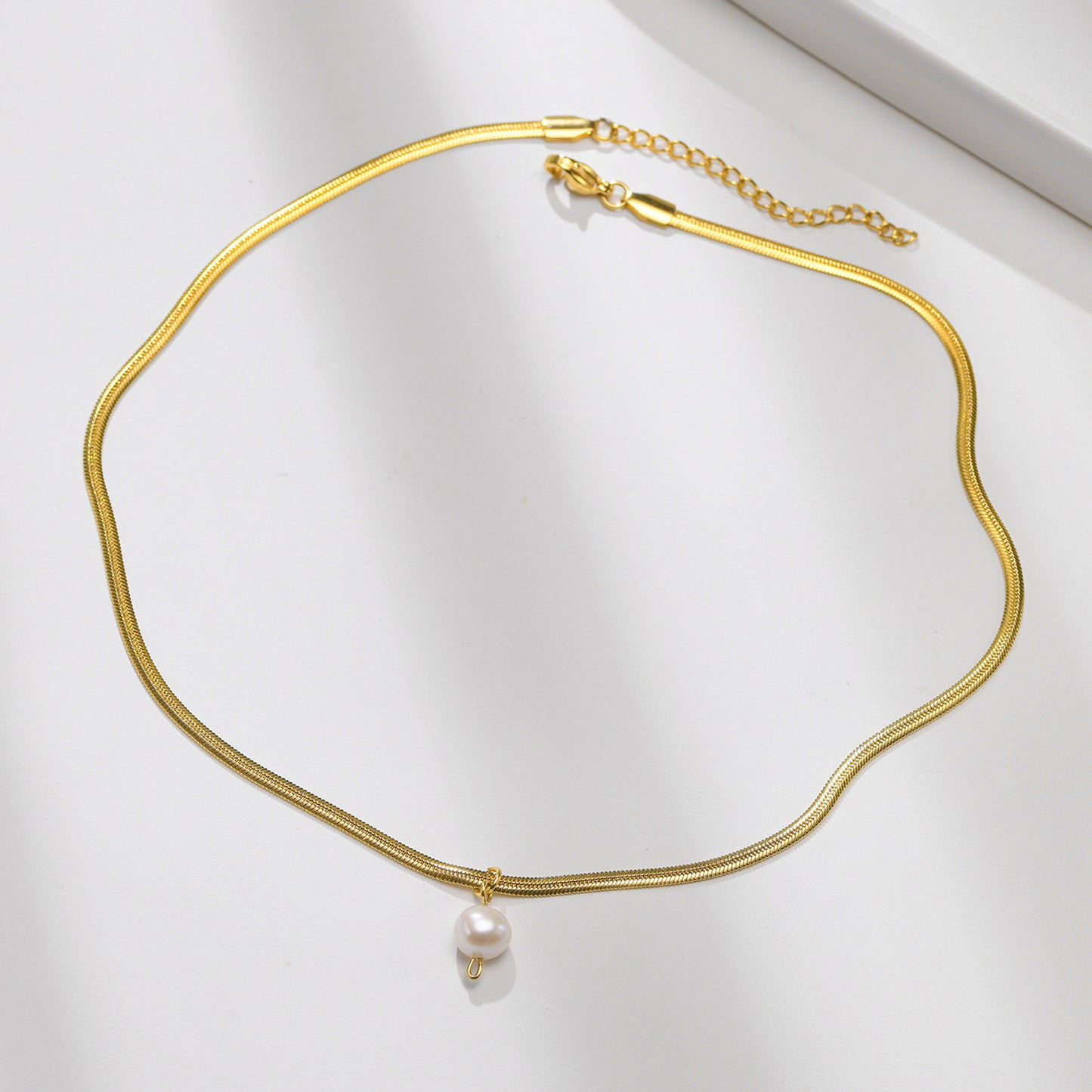 Pearl Pendant Snake Chain • Gold Plated Stainless Steel